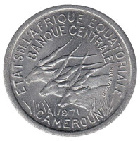 Африканские антилопы. (Западные канны). Монета 1 франк. 1971 год, Камерун.