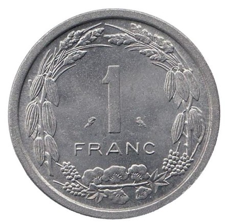 Монета 1 франк. 1971 год, Камерун. Африканские антилопы. (Западные канны). Монета 1 франк. 1971 год, Камерун. Африканские антилопы. (Западные канны).