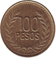 Монета 100 песо. 2009 год, Колумбия. Монета 100 песо. 2009 год, Колумбия.