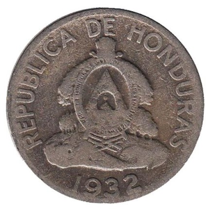 Монета 5 сентаво. 1932 год, Гондурас. Монета 5 сентаво. 1932 год, Гондурас.