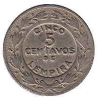 Монета 5 сентаво. 1932 год, Гондурас. Монета 5 сентаво. 1932 год, Гондурас.