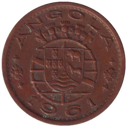 Монета 50 сентаво. 1961 год, Ангола в составе Португалии. Монета 50 сентаво. 1961 год, Ангола в составе Португалии.