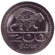 Монета 200 сумов. 2018 год, Узбекистан. Тигр несущий солнце. Монета 200 сумов. 2018 год, Узбекистан. Тигр несущий солнце.