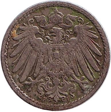 Монета 5 пфеннигов. 1900 год (F), Германская империя.