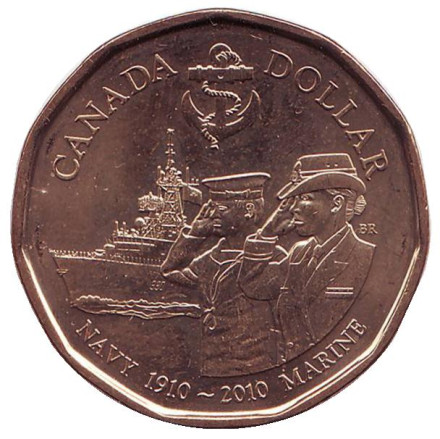 Монета 1 доллар, 2010 год, Канада. 100-летие Военно-морского флота Канады.