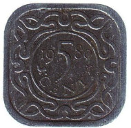 Монета 5 центов. 1980 год, Суринам.