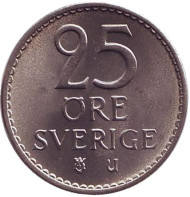 Монета 25 эре. 1965 год, Швеция. UNC. Монета 25 эре. 1965 год, Швеция. UNC.