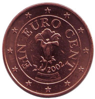 Монета 1 цент. 2002 год, Австрия. Монета 1 цент. 2002 год, Австрия.