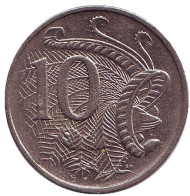 Монета 10 центов. 1992 год, Австралия. Лирохвост. Монета 10 центов. 1992 год, Австралия. Лирохвост.