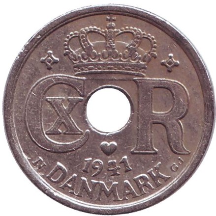 Монета 10 эре. 1941 год, Дания. (Медь, никель).