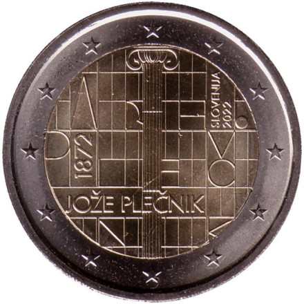 Монета 2 евро. 2022 год, Словения. 150 лет со дня рождения Йоже Плечника.