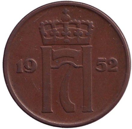 Монета 5 эре. 1952 год, Норвегия. (новый тип)