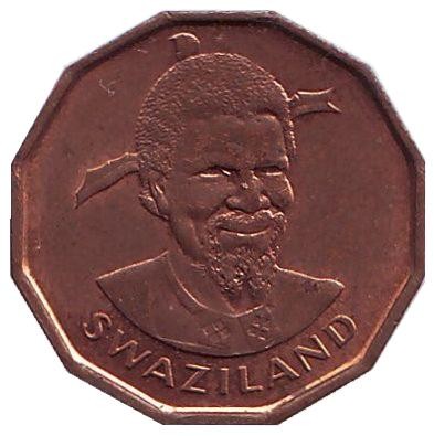 Монета 1 цент. 1975 год, Свазиленд. Из обращения. FAO. Ананас.