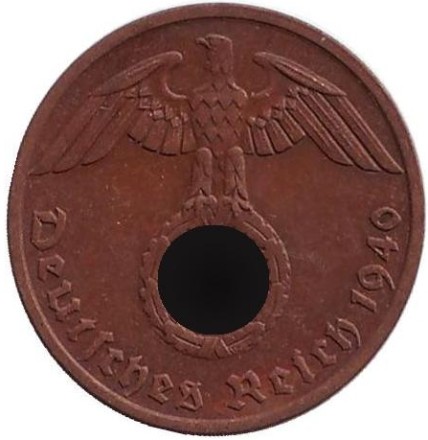 Монета 1 рейхспфенниг. 1940 год, Германия (Третий Рейх). (A). Бронза.