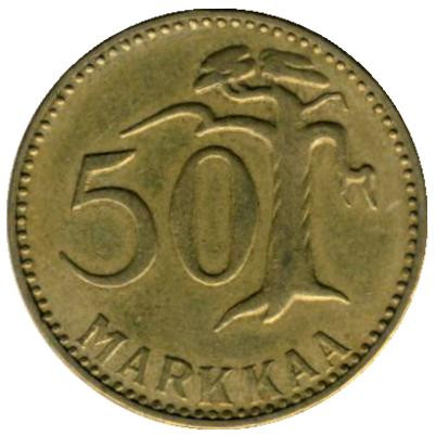 Монета 50 марок. 1960 год, Финляндия.