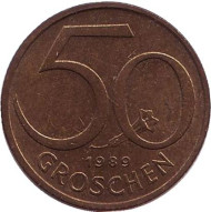 Монета 50 грошей. 1989 год, Австрия. Монета 50 грошей. 1989 год, Австрия.