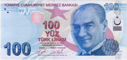 Банкнота 100 лир. 2009 год, Турция. Мустафа Кемаль Ататюрк.
