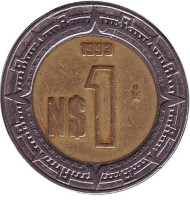 Монета 1 песо. 1993 год, Мексика. Монета 1 песо. 1993 год, Мексика.