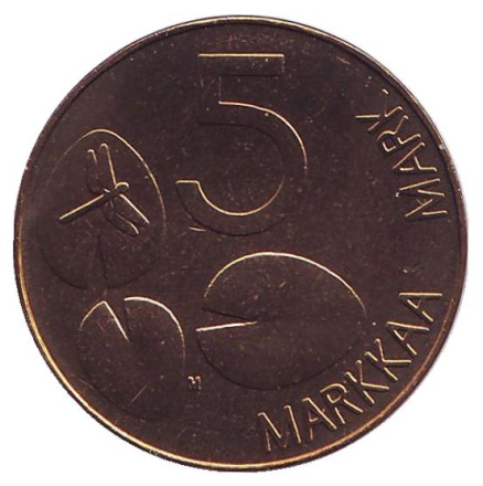 Монета 5 марок. 1995 год, Финляндия. UNC. Тюлень. Монета 5 марок. 1995 год, Финляндия. UNC. Тюлень.