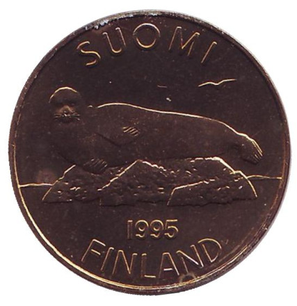 Монета 5 марок. 1995 год, Финляндия. UNC. Тюлень.