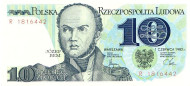 Банкнота 10 злотых, 1982 год, Польша. Юзеф Бем.