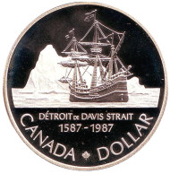 Монета 1 доллар. 1987 год, Канада. 400 лет открытию пролива Дейвиса. Монета 1 доллар. 1987 год, Канада. 400 лет открытию пролива Дейвиса.