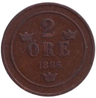 Монета 2 эре. 1886 год, Швеция. Монета 2 эре. 1886 год, Швеция.