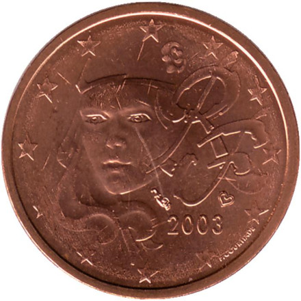 Монета 2 цента. 2003 год, Франция.