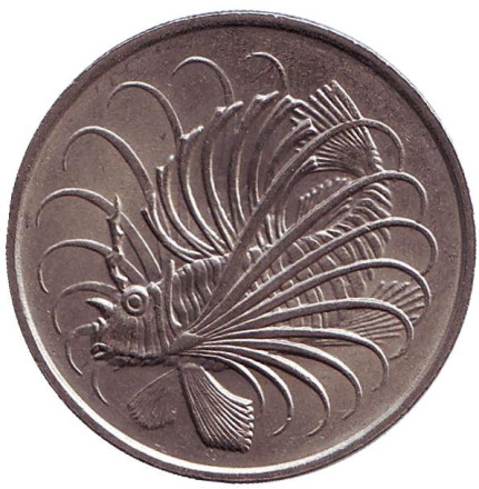 Монета 50 центов. 1976 год, Сингапур. Рыба-лев.