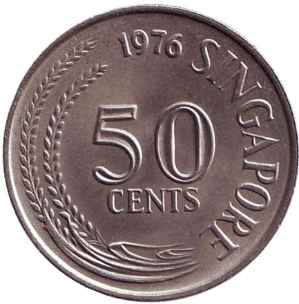 Монета 50 центов. 1976 год, Сингапур. Рыба-лев.