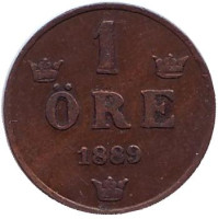 Монета 1 эре. 1889 год, Швеция.