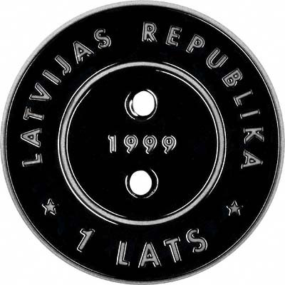 Монета 1 лат. 1999 год, Латвия. Миллениум. Пуговица. Монета 1 лат. 1999 год, Латвия. Миллениум. Пуговица.