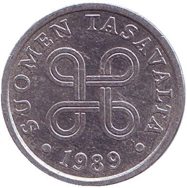 Монета 5 пенни. 1989 год, Финляндия.