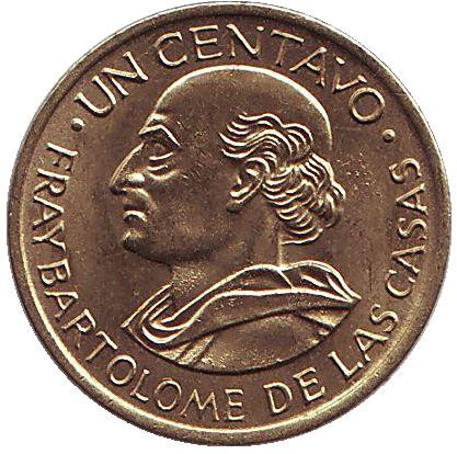 Монета 1 сентаво. 1965 год, Гватемала. Бартоломе де лас Касас.