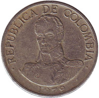 Симон Боливар. Монета 1 песо. 1979 год, Колумбия.
