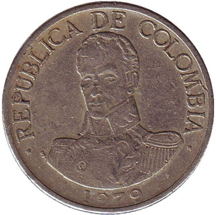 Монета 1 песо. 1979 год, Колумбия. Симон Боливар.