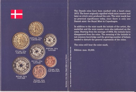 Годовой набор монет Дании 2002 года. (7 штук). Годовой набор монет Дании 2002 года. (7 штук).