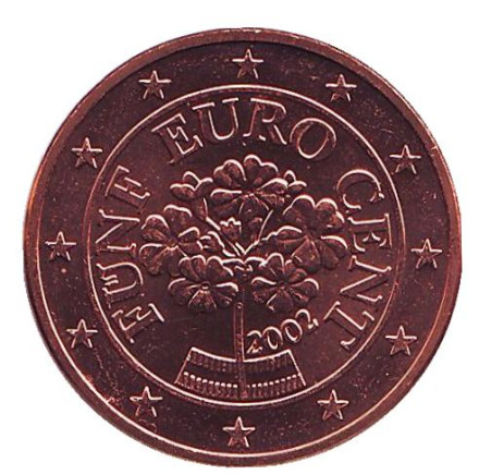 Монета 5 центов. 2002 год, Австрия.