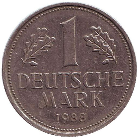 Монета 1 марка. 1988 год (F), ФРГ.