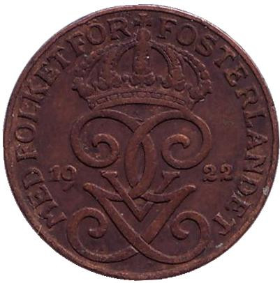 Монета 1 эре. 1922 год, Швеция.