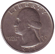 Монета 25 центов. 1977 (D) год, США. Вашингтон. Монета 25 центов. 1977 (D) год, США. Вашингтон.