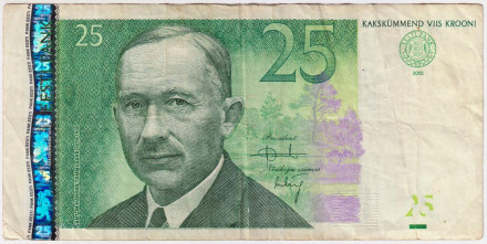 Банкнота 25 крон. 2002 год, Эстония.
