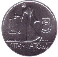 Монета 5 лир. 1978 год, Ватикан.