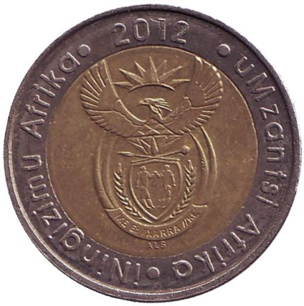 Монета 5 рандов. 2012 год, ЮАР. Антилопа гну.