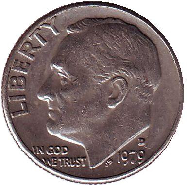 Монета 10 центов. 1979 (D) год, США. Рузвельт.