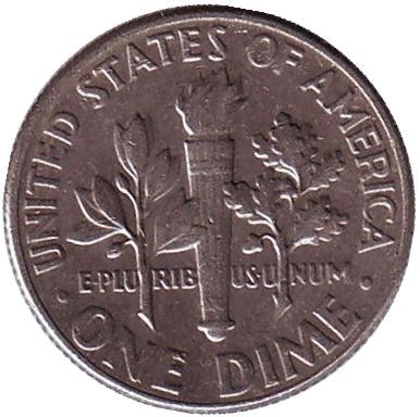 Монета 10 центов. 1979 (D) год, США. Рузвельт. Монета 10 центов. 1979 (D) год, США. Рузвельт.