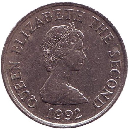 Монета 10 пенсов. 1992 год, Джерси. Дольмен.