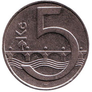 Монета 5 крон. 1995 год, Чехия. Монета 5 крон. 1995 год, Чехия.