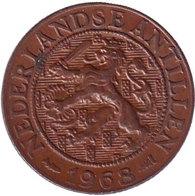 Монета 1 цент. 1968 год, Нидерландские Антильские острова. (Метка "Рыба" слева от даты) Монета 1 цент. 1968 год, Нидерландские Антильские острова. (Метка "Рыба" слева от даты)