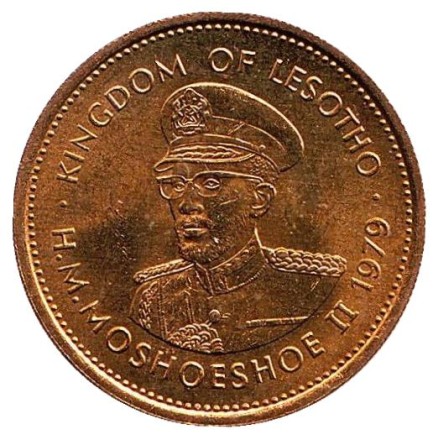 Монета 5 лисенте. 1979 год, Лесото. Туземное жилище на фоне леса. Монета 5 лисенте. 1979 год, Лесото. Туземное жилище на фоне леса.
